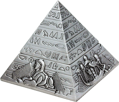 Small pyramid ashtray with intricate detail with pewter finish